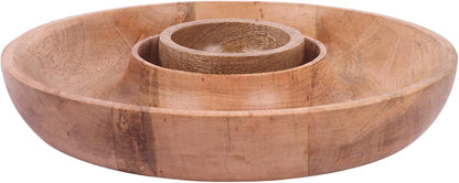 GoCraft Chip and Dip Serving Tray with Center Dip Bowl - Appetizer Platter - Large Party Bowl Set for Chips & Salsa, Snacks, Entertaining, Hosting - Mango Wood, Natural Brown, 11.5 Inch