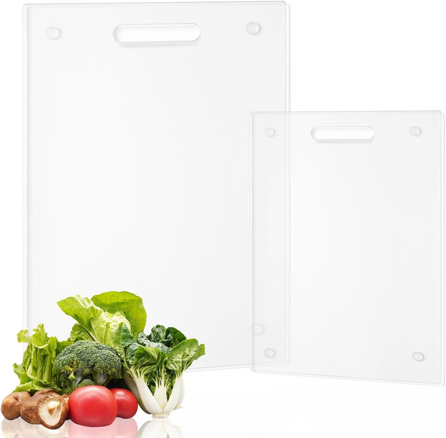 JAMBALAY Tempered Glass Cutting Boards for Kitchen, 16"x12" Clear Glass Cutting Board Set, 2Pcs Chopping Board with Rubber Non Slip Feet, Heat Resistant, Shatter Resistant, Dishwasher Safe