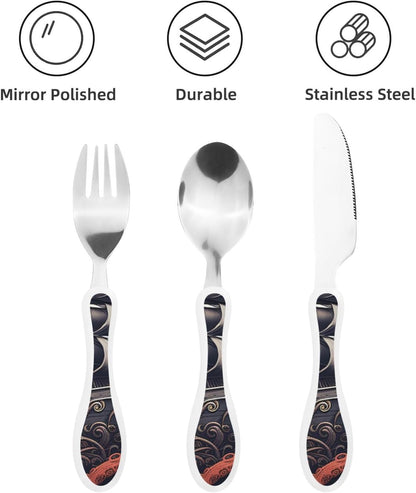 3-Piece Kids Silverware Set With Storage Case, Stainless Steel Reusable Children Safe Knife Spoon Fork Set Blue Active Girl Running Sunset Children Flatware Set For Kids Lunch Box - Colors A