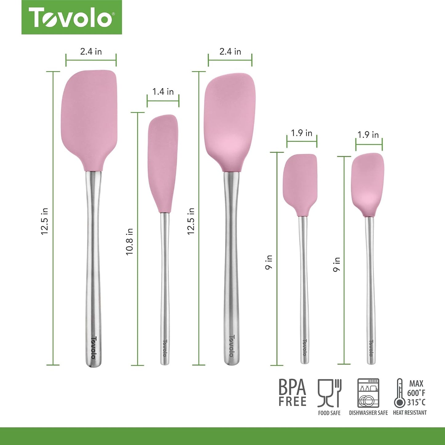 Tovolo Flex Core 5 Piece Silicone Spatula Set Heat Resistant All Silicone Utensils Include Non Stick Spatula Spoonula Jar Scraper, Dishwasher Safe BPA Free Spatulas for Baking Mixing, White