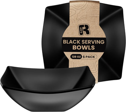 R-kay 6 Pack Square Plastic Serving Bowls - Clear Plastic bowls 16 Oz - Disposable Serving Bowls Heavy Duty For Weddings Catering And Birthday parties