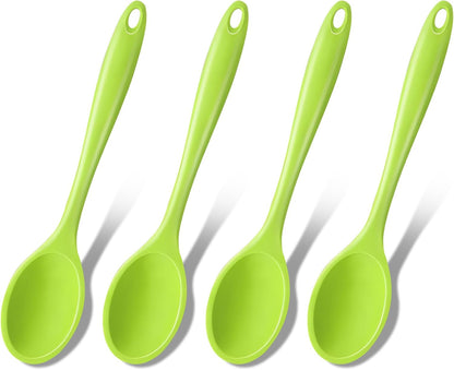 GEEKHOM Silicone Cooking Spoons, 4 Pieces 8" Heat Resistant Silicone Kitchen Utensils Set Serving Stirring Spoons for Non Stick Cooking, Mixing, Basting, Baking, Black+Red+Gray+Blue