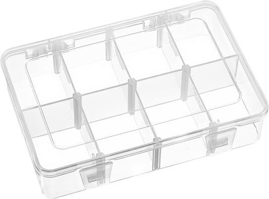 8 Grids Plastic Compartment Storage Box with Adjustable Divider Clear Plastic Organizer Box Divided Storage Containers Removable Grid Compartment Container for Jewelry Crafts Hardware Small Parts