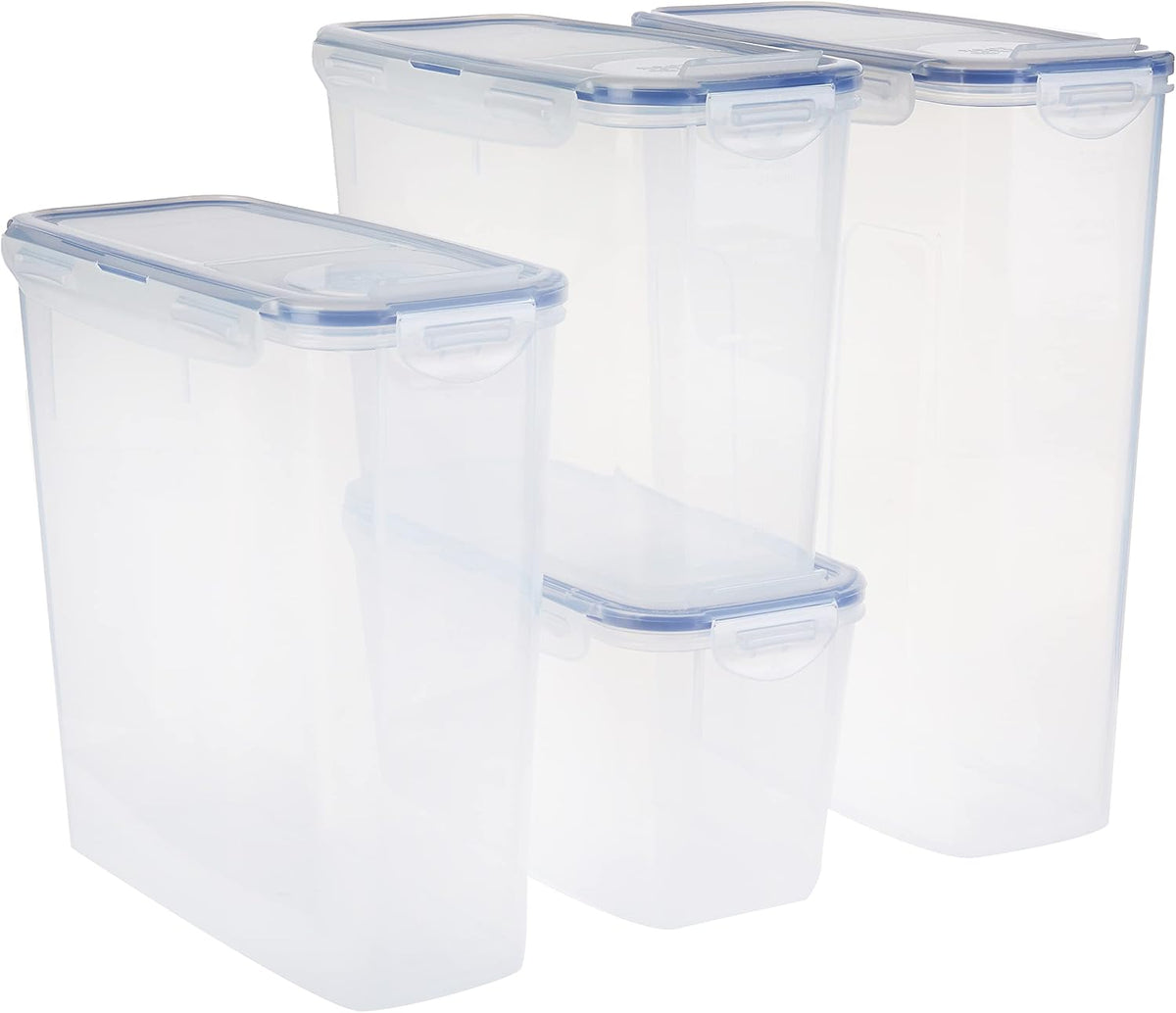 Lock & Lock Easy Essentials Food Storage Bin Set for Pasta, Flour, Sugar/Airtight Container Lids/BPA-Free/Dishwasher Safe, 8 Piece - Clear