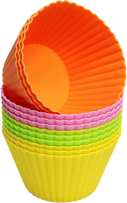 Extra Large Silicone Cupcake Muffin Cups 12 Pack, 3.54 Inch Muffin Liners, Reusable Jumbo Silicone Baking Cups Easy to Clean, Great for Cupcake, Mousse(Multicolor)