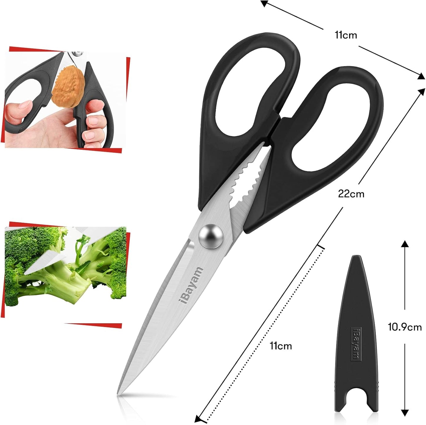 iBayam 2 Pack All Purpose Kitchen Shears Heavy Duty - Stainless Steel Kitchen Scissors With Protective Sheath, Soft Comfort-Grip Handle, Food & Meat Scissors, Home, Kitchen, Dining Utility Gadgets