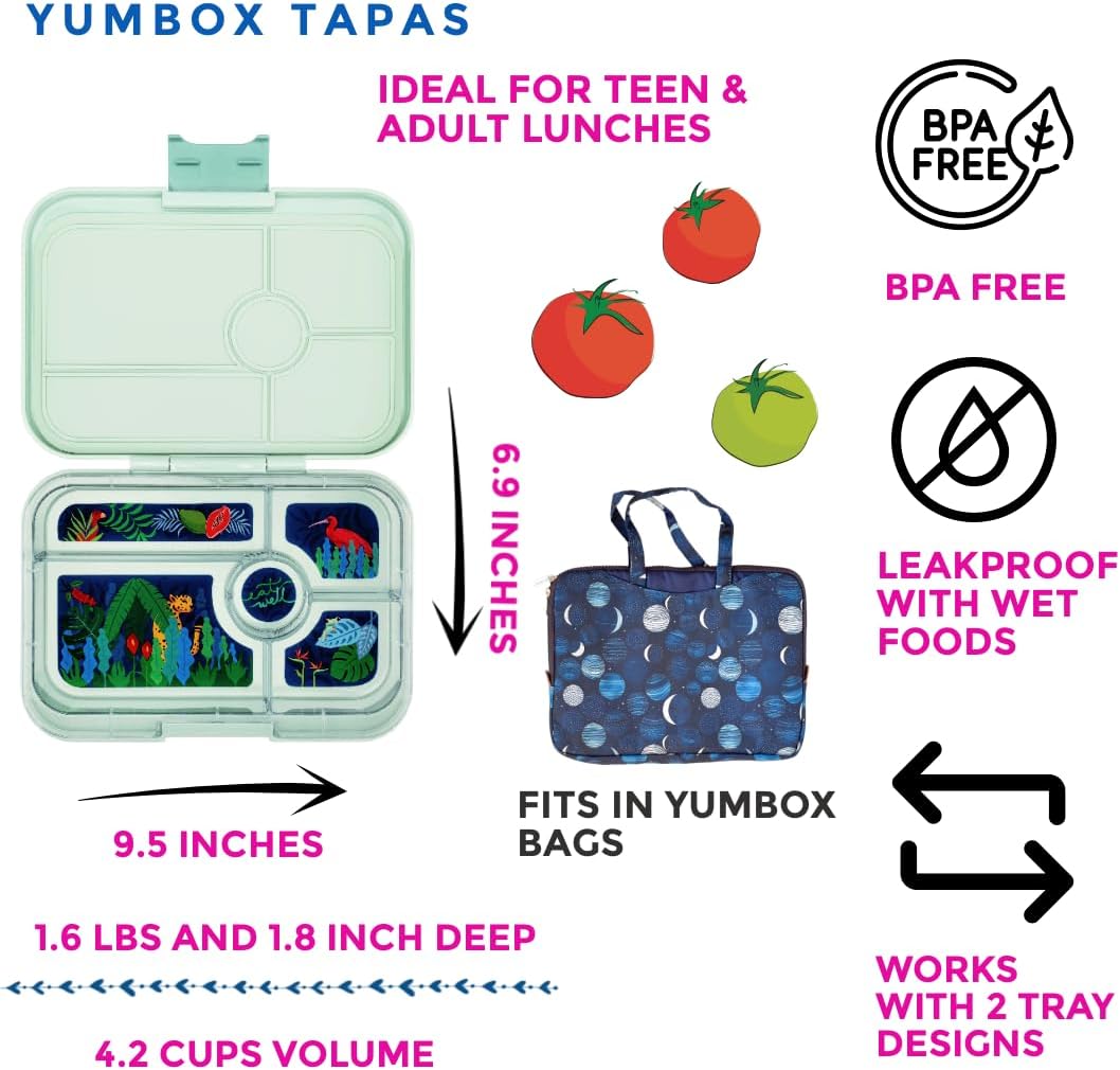 Yumbox Tapas Leakproof Bento Box, 5 Compartments, Antibes Blue | Large Capacity Design | Removable Compartment Tray | Easy-Open Single Latch | Ideal for Teens & Adults | Dishwasher-Safe Tray