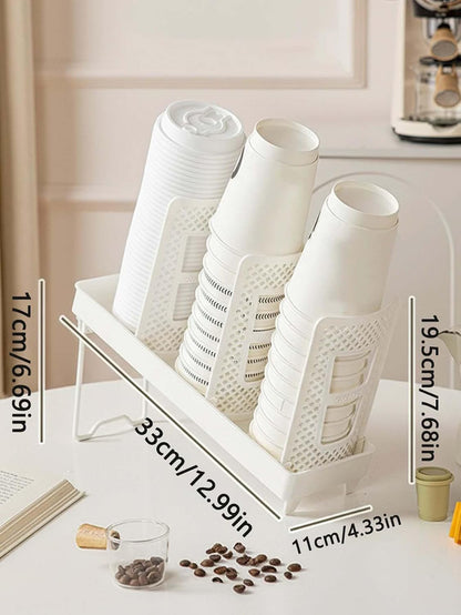 Paper Cup and Lid Holder,Disposable Plastic Coffee Cup Dispenser,3-Slot Upright Paper Cup Dispenser for Coffee Stations,Kitchens,Bars,Restaurants,Lounges,Single Row,White