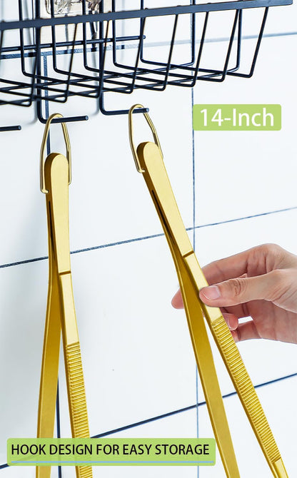 JETKONG 2 Pcs 12-Inch Kitchen Tweezers Fine Tweezer Tongs, Extra-Long Stainless Steel Cooking Tweezers (Silver)