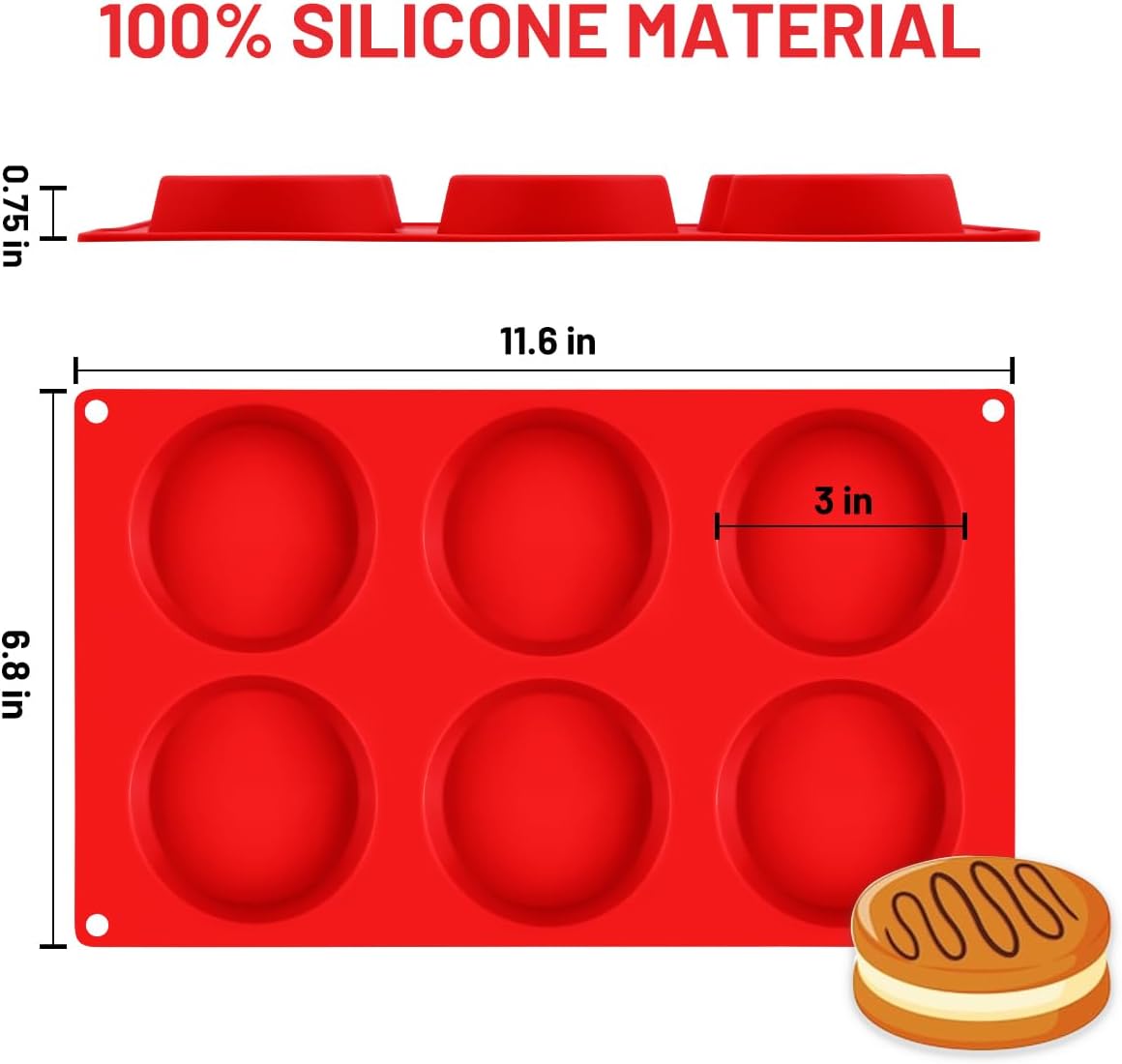 CAKETIME Muffin Top Pan, Silicone Egg Molds for Breakfast Sandwiches 3 Inch Round Baking Pan for Oven English Muffins, Whoopie Pies, Corn Bread, Egg bites, Tarts 3 Pack Confetti
