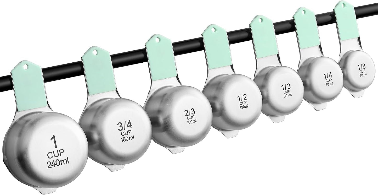 Spring Chef Stainless Steel Measuring Cups Set of 7 with Pour Spout - Nesting Kitchen Tools with Easy Read Markings to Measure Dry or Liquid Ingredients - Metal Measuring Cups for Baking & Cooking