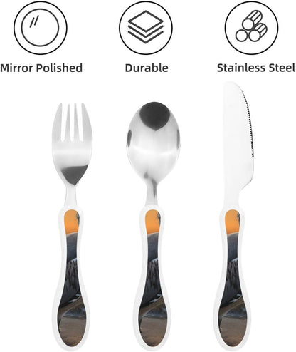 3-Piece Kids Silverware Set With Storage Case, Stainless Steel Reusable Children Safe Knife Spoon Fork Set Elephant Pattern Children Flatware Set For Kids Lunch Box