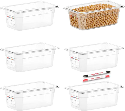 6 -Pack 1/4 Size 4" Deep Polycarbonate Food Pans, and Handled Lids Bundle