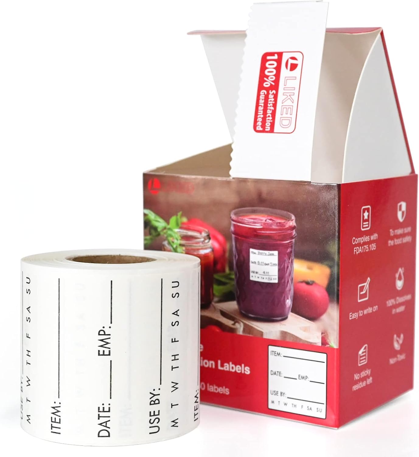 L LIKED 250 Dissolvable Labels 2"x 2" Use By Food Rotation Storage Label