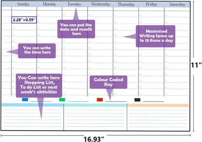 POPRUN Magnetic Weekly Dry Erase Fridge Calendar, 16.9"x11" Whiteboard Planner for Schedule, Shopping Lists, Household Chores, Ideal for Family, Office, Work and Study