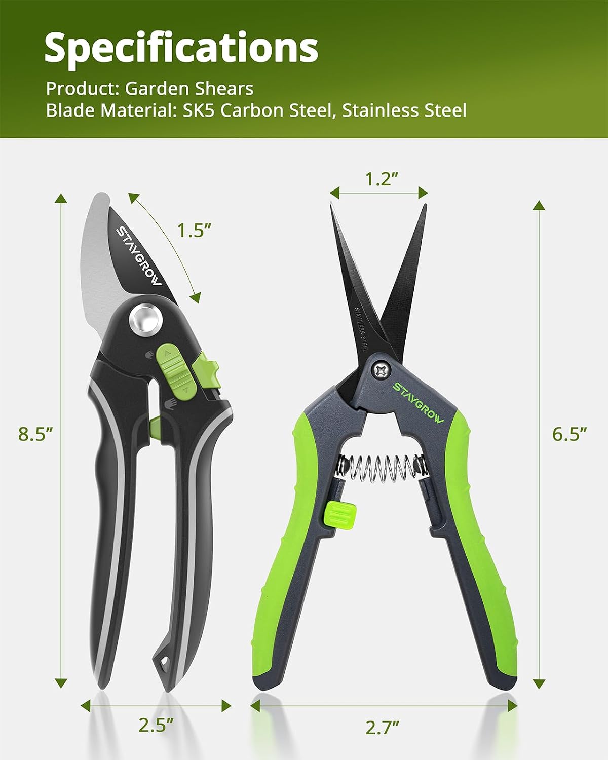 2pcs 6.5" Pruning Shears for Gardening Ultra Sharp Garden Scissors