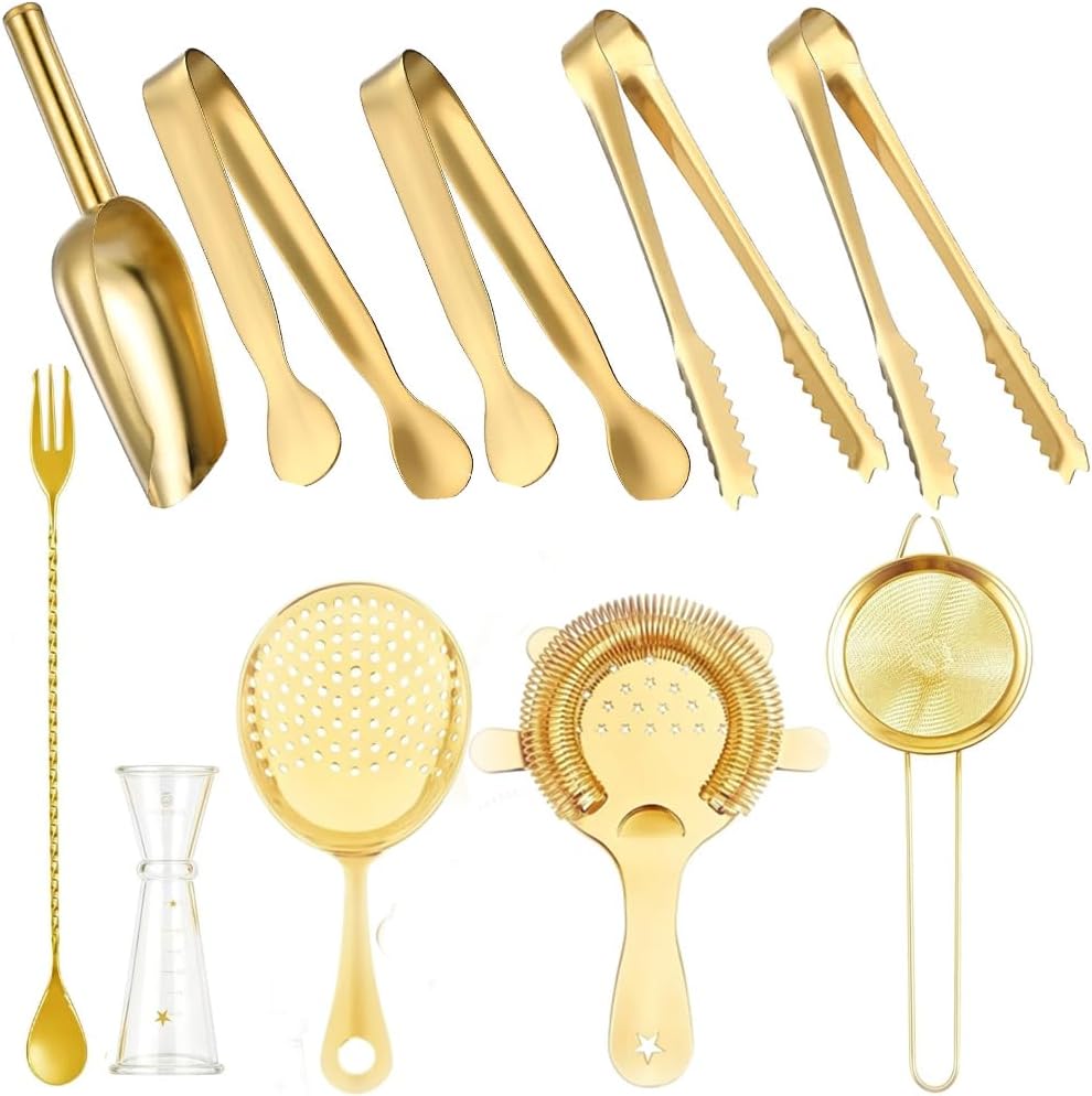 Stainless Steel Ice Scoop and Ice Tongs,Food Scoop Metal Ice Scooper&Buffet Clip for Home Bar Buffet Wedding Canisters, Easy Clean & Durable (gold)