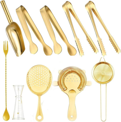 Stainless Steel Ice Scoop and Ice Tongs,Food Scoop Metal Ice Scooper&Buffet Clip for Home Bar Buffet Wedding Canisters, Easy Clean & Durable (gold)