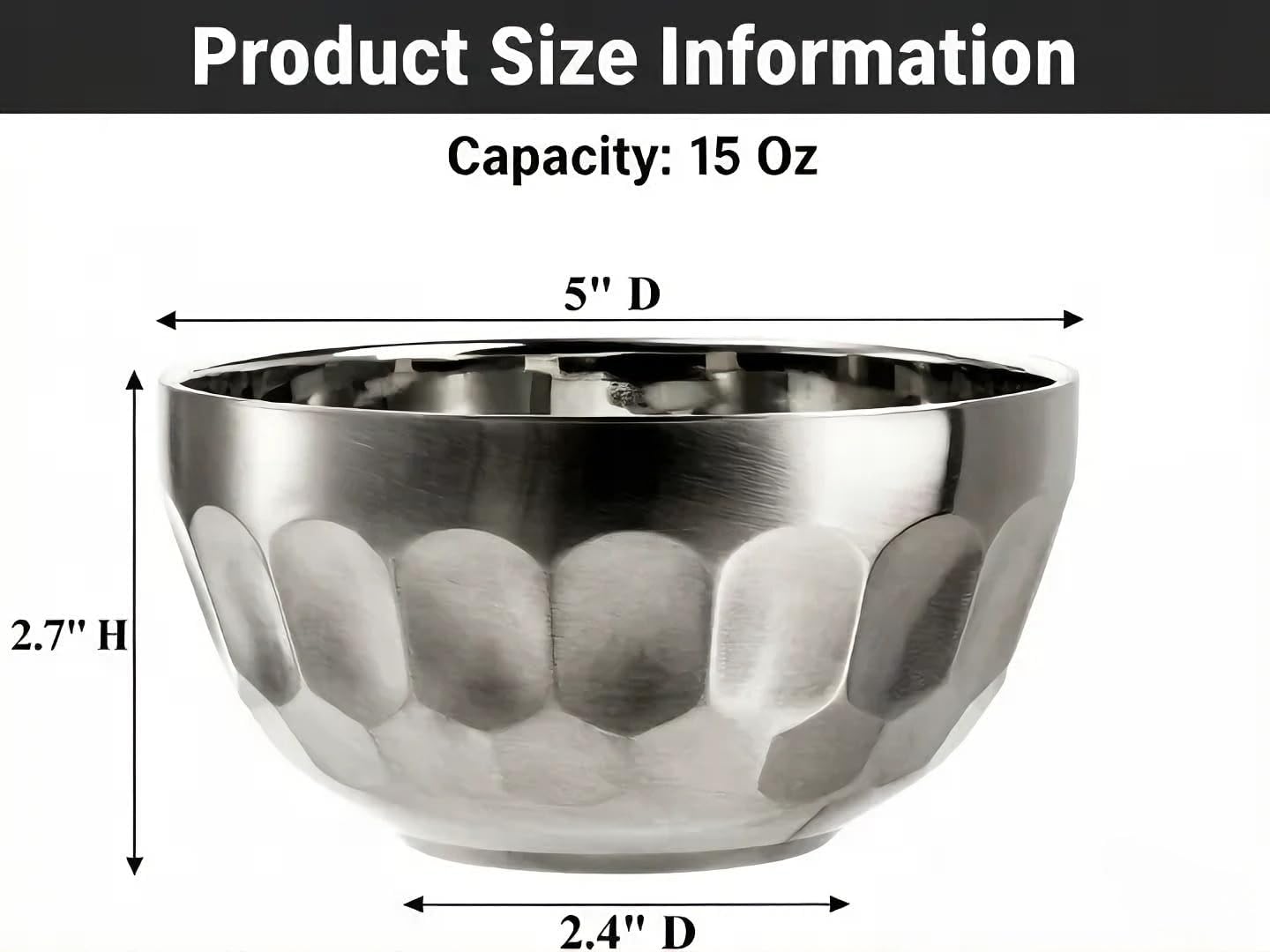Okllen 6 Pack 18/8 Stainless Steel Snack & Soup Bowls, 15 Oz Non-slip Double-walled Insulated Set