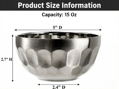Okllen 6 Pack 18/8 Stainless Steel Snack & Soup Bowls, 15 Oz Non-slip Double-walled Insulated Set