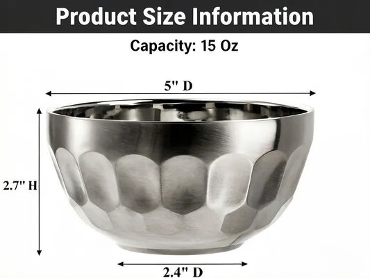 Okllen 6 Pack 18/8 Stainless Steel Snack & Soup Bowls, 15 Oz Non-slip Double-walled Insulated Set