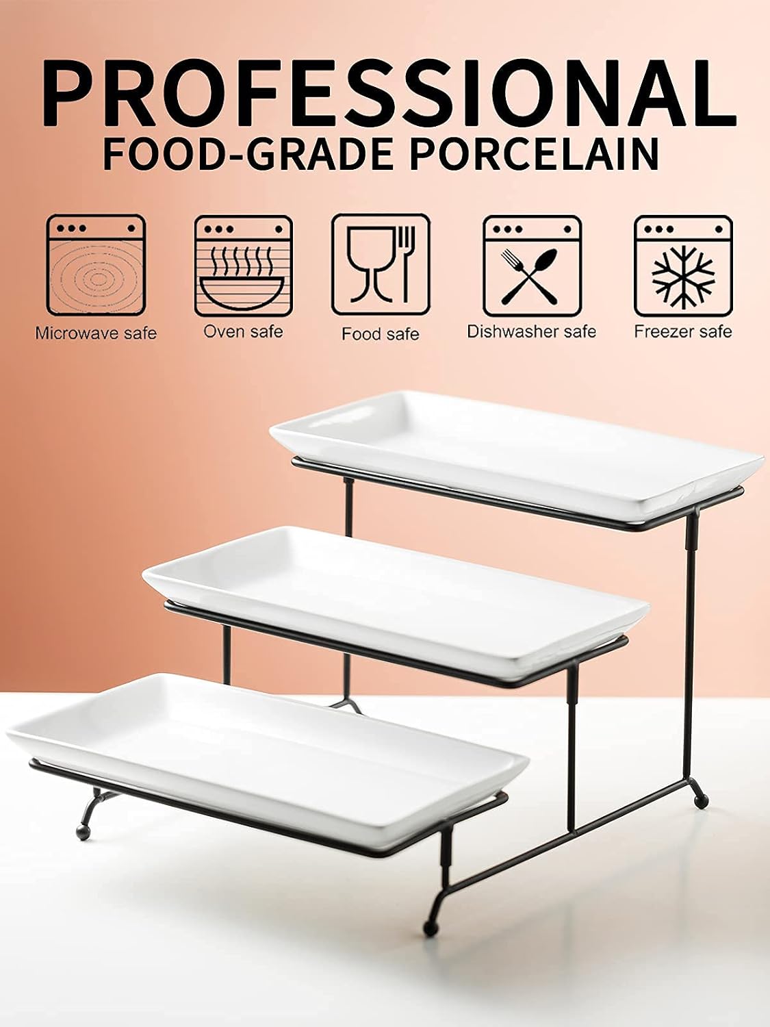 Gomakren 3 Tier Serving Trays Stand Porcelain Serving Platters 12 Inch White Serving Plates Dinner Platters for Appetizer Snack Fruit Cup Cake Tray Display Mothers Day Serving Dishes for Entertaining
