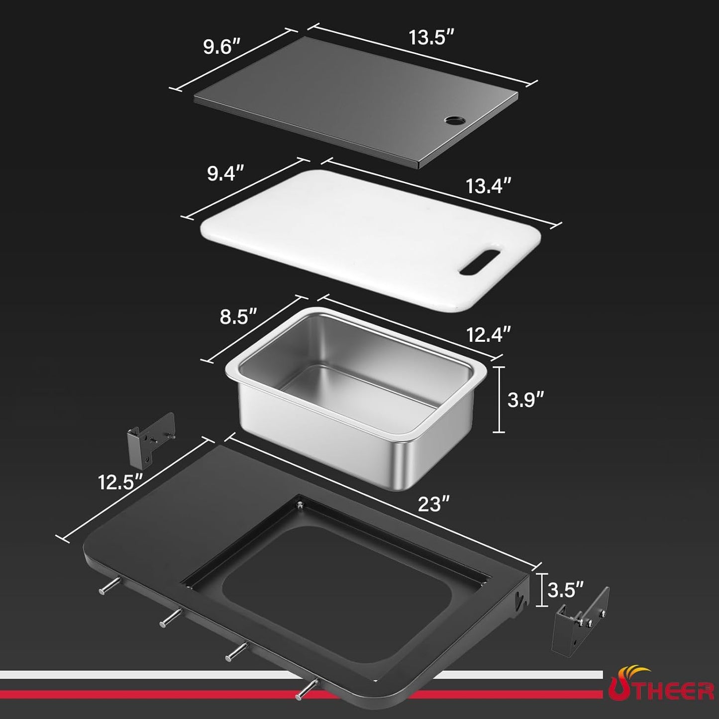 Upgraded Grill Table for Weber Kettle 22"/18"/26", Master Touch 22", Smokey Mountain, Recteq Pellet Grill RT-B380, Prep Station with Cutting Board, Basin, 4 Hooks, Shelf for Weber Kettle Accessories