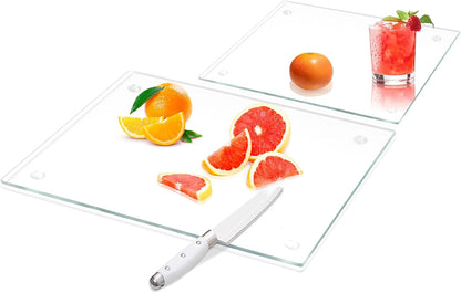 Tempered Glass Cutting Boards for Kitchen, 2Pcs Glass Chopping Boards, 16"x12" & 12"x8" Clear Glass Cutting Board Set With NonSlip Feet, Scratch Resistant, Heat Resistant, Easy to Clean