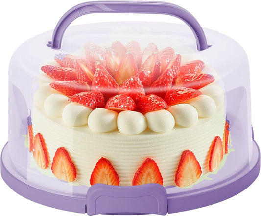 10 Inch Portable Cake Stand Carrier Holder with Lid and Handle Round Cake Storage Containers Cupcake Plastic Cake Cover Holder for Transport Red