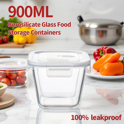 H.JSS WDJS 3Cup Round Glass Food Storage Containers with Airtight lids, 23oz Glass Meal Prep Containers, Heat-Resistant BPA-Free for Soup Leftover, Microwave, Dishwasher and Fridge Safe (white-4Pack)