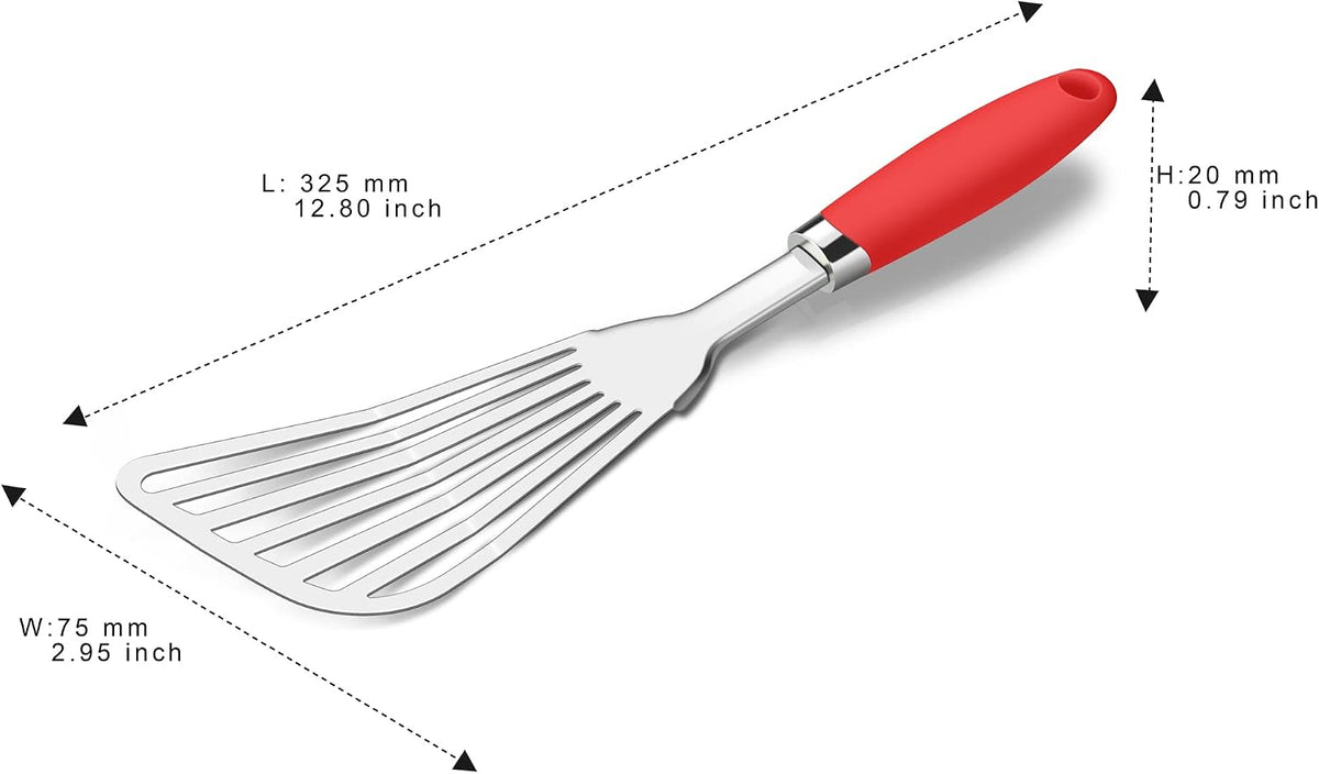 304 Stainless Steel Fish Spatula, Thin Flexible Slotted Turner | Non-Slip Ergonomic Handle, Metal Spatula for Fish, Eggs, Burgers, Cast Iron & Griddle, Black