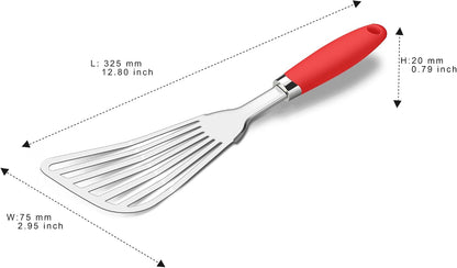 304 Stainless Steel Fish Spatula, Thin Flexible Slotted Turner | Non-Slip Ergonomic Handle, Metal Spatula for Fish, Eggs, Burgers, Cast Iron & Griddle, Black