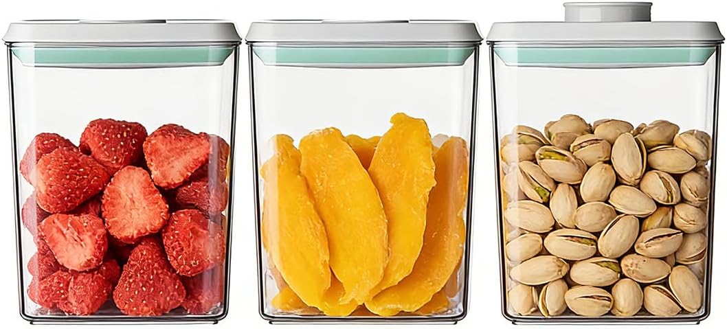 Airtight Food Storage with One-Touch Lid, (3 × 1.27 QT / 1.2 L) Stackable Durable PET for Sugar, Grains, Coffee Beans, and Baking Pantry Organization