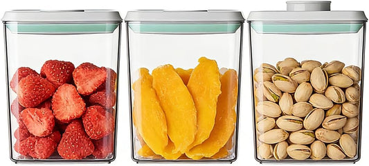 Airtight Food Storage with One-Touch Lid, (3 × 1.27 QT / 1.2 L) Stackable Durable PET for Sugar, Grains, Coffee Beans, and Baking Pantry Organization