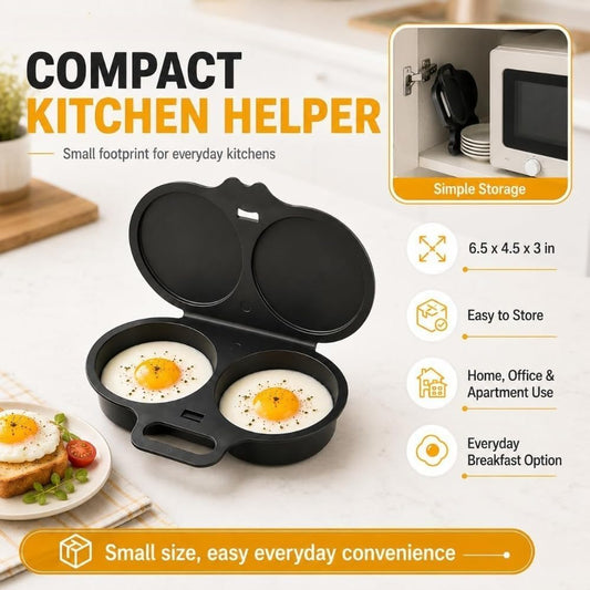 Dual Cavity Microwave Egg Poacher with Lid & Handle, 2-Egg Cooker (1, Black)