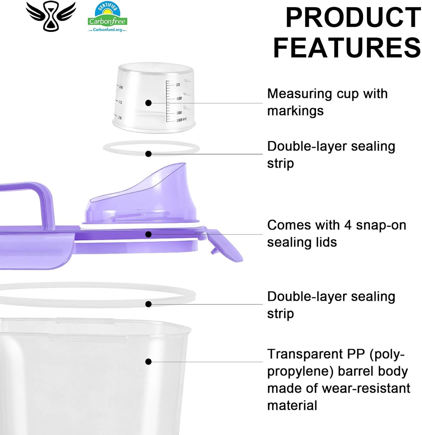LEAWALK Airtight Rice Storage Container 24Lb/13Qt, Cereal Dry Food Flour and Sugar Bin, Dog Cat Food Dispenser with Measuring Cup, BPA Free Clear Plastic Kitchen and Pantry Organization Bin for Sugar