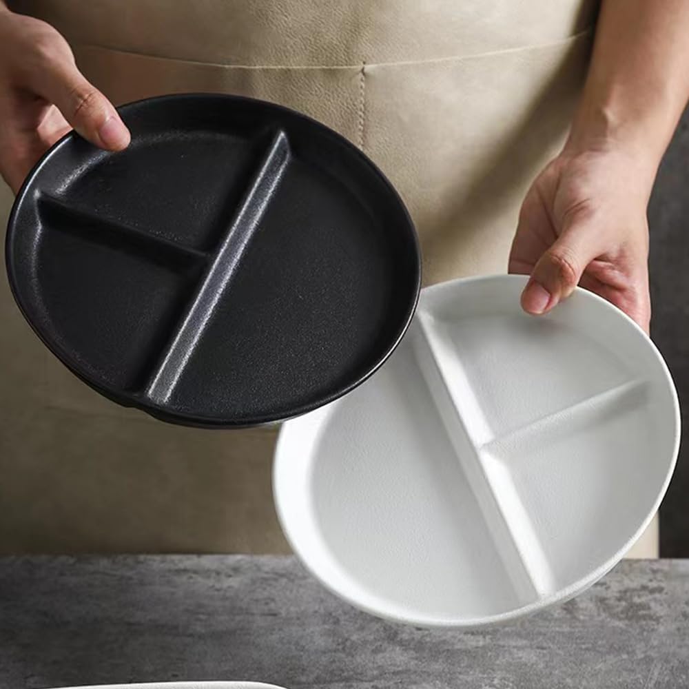 LRUUIDDE (5 Pack) Portion Control Plate for Balanced Eating, 9" Unbreakable Divided Plates,3 Compartment Plates, Reusable Plastic Plates, BPA Free for Adults