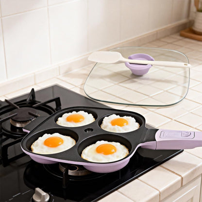 RANX INGST 4-Cup Egg Pan with Lid, Nonstick Omelette Skillet - Red