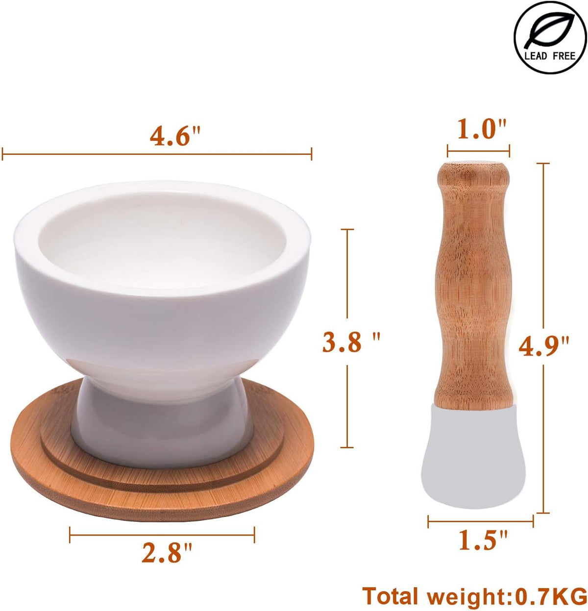 E-liu Porcelain Mortar and Pestle Set with Lid, Functional for Grinding