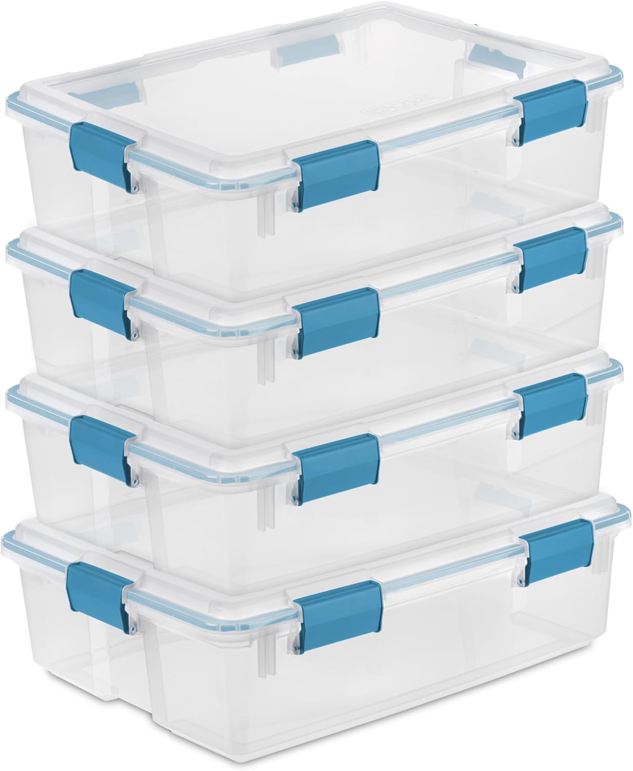 Sterilite 80 Qt Gasket Box, Stackable Storage Bin with Latching Lid and Tight Seal, Plastic Container to Organize Basement, Clear Base and Lid, 1-Pack