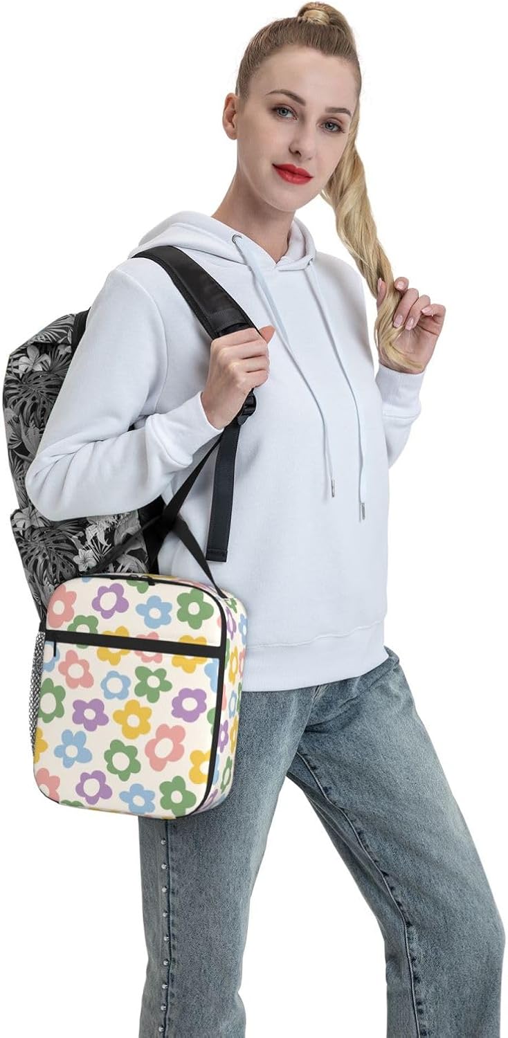 70s Retro Mushroom Floral Insulated Lunch Bag Reusable Cooler Lunch Box Portable Leakproof Thermal Container Tote Bags for Girls Boys School Travel