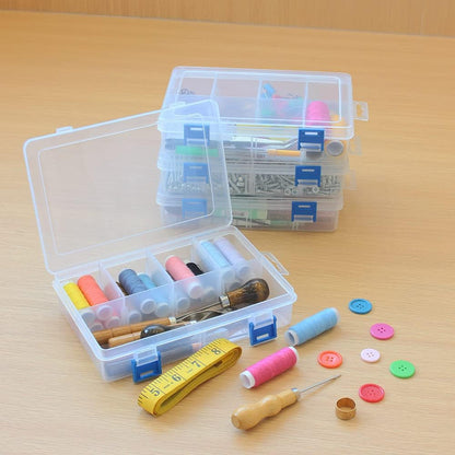 3 Pack Plastic Removable Divider Box and Storage Case for Small Parts, Hardware and Craft, 6 Grids, Clear