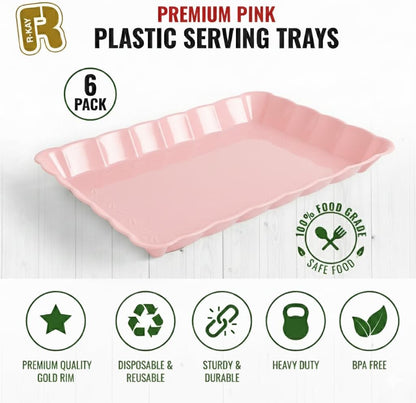 6 Pack Clear Plastic Serving Trays for Party, 9 x 13 Inch - Heavy Duty Plastic Trays for Food - Rectangular Party Serving Trays and Platters - Clear Disposable Trays