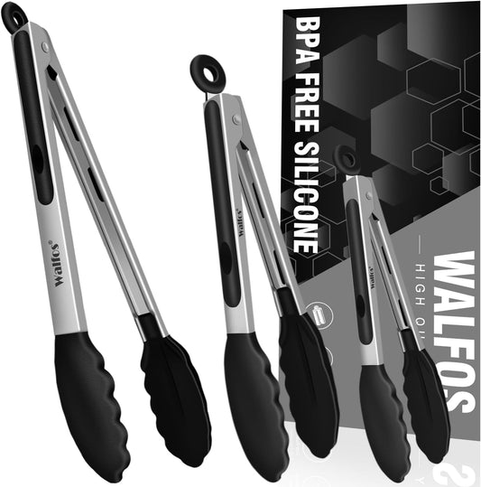 WALFOS Tweezer Tongs for Cooking, Kitchen Tweezers Stainless Steel Pasta Tweezers Tongs for Cooking, Roasting, Grabbing Small Objects, Dessert, BBQ, Spaghetti 3 Pcs (8+10+12-Inch)