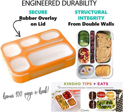 kinsho Bento Lunch-Box Set for Kids includes Snack Container | 6 and 3 Compartment Boxes Leakproof School Bentos, Meal Portion Control Containers, Boys Girls Adults, Navy Blue Large + MINI 2 Pack Set