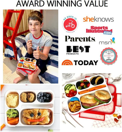 kinsho Bento Lunch-Box Set for Kids includes Snack Container | 6 and 3 Compartment Boxes Leakproof School Bentos, Meal Portion Control Containers, Boys Girls Adults, Navy Blue Large + MINI 2 Pack Set