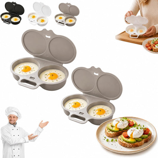 Microwave Egg Poacher With Lid & Handle, Dual Cavity Microwave Egg Poacher (Gray-2pcs)