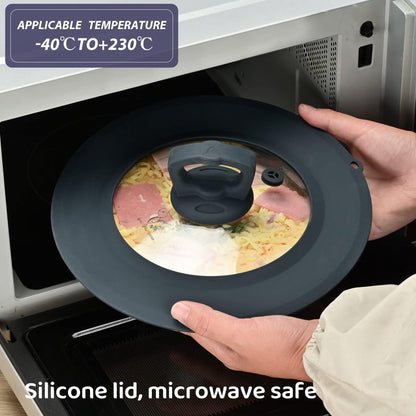 Vented Tempered Glass Universal Lid for Pot Pan Skillet with Heat Resistant Silicone Rim Microwave Splatter Lid Cover Microwave Safe Fit 11.5" 12" 12.5" Cookware, Dishwasher Safe Grey