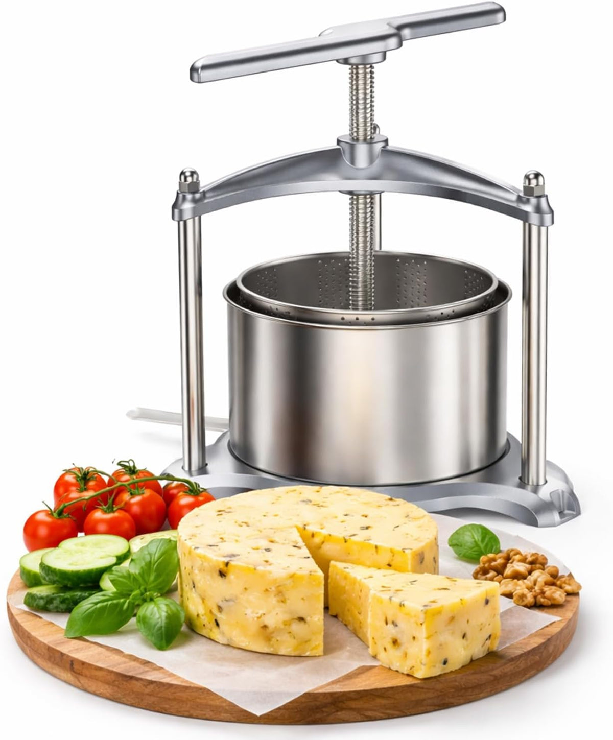 Manual Cheese Press, 0.8 Gallon Heavy Duty Food Press for Cheese, Tofu & Vegetable Dehydration – Stainless Steel Basket Herb & Tincture Press with Filter Bags, Not for Hard Fruits