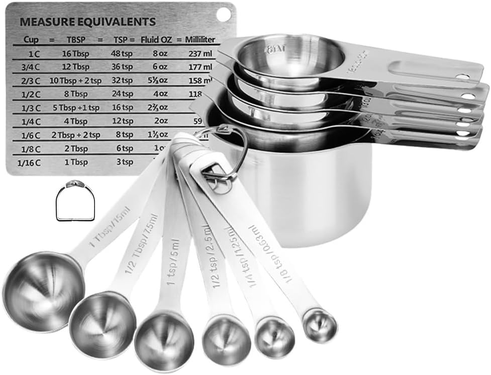 Measuring Cups and Spoons Set Heavy Duty 304 Metal Stainless Steel Measuring Cup Spoon Kitchen Gadgets for Cooking Baking (Set of 17)